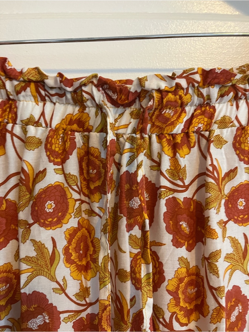 Bohemian Floral Maxi Skirt in Rust & Mustard